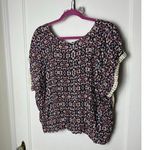 belle du jour Kimono Top Women's XS Red Blue Ditsy Floral Flowy V-neck Crochet Photo 5