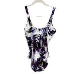 Calvin Klein One Piece Swimsuit Tropical Leaf Print Purple White Black Size 10 Photo 7