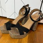 Sam Edelman Nolita Womens 8 Black Tan Weave Platform Sandals Block Ankle Strap Photo 0