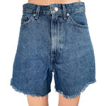Everlane The A Line Blue High Waisted Frayed Raw Hem Wide Leg Denim Shorts Sz 27 Photo 0