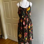 SheIn Floral Print Midi‎ Dress Black Sleeveless Smocked Waist Casual Summer Photo 2