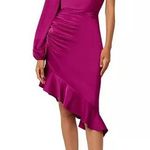Liv Foster One Shoulder Emily Satin Cocktail Dress Wine Berry Women’s Sz 2 Pink Photo 0
