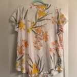 Torrid  Classic Fit Tee Floral tropical light V Neck Lace Trim Top Shirt - size 1 Photo 3