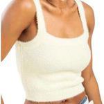 Francesca's Glo Fashion Cream Fuzzy Knit Square Neck Crop Tank Top Size Small Photo 1