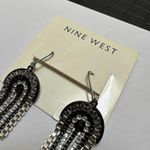 Nine West NWT Pierced Earrings Dangle Drop Silver Tone / Black Photo 6