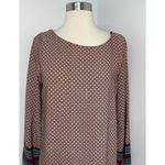 Interi Womens Shift Dress Size M Boho Geometric Long Sleeve Bell Maroon Teal Size M Photo 1