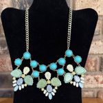 Vintage Blue, Green and Yellow Statement Necklace with gold tone chain Blue Photo 0