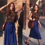 Sézane Sezane Amandine Button Front Tie Waist Linen Midi Skirt Blue Photo 1