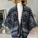 Lucky Brand  boho Aztec tribal beach cozy black off white poncho cardigan OS​​​ Photo 0