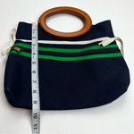 Banner House Navy Blue Kelly Green Wood Handle Canvas Vintage Bermuda Bag FLAW Photo 5