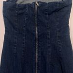 ZARA Dark Denim Strapless Raw Hem Back Slit Bodycon Tube Midi Dress Size XS Photo 14