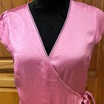 Wilfred  Aritzia Mademoiselle‎ Satin V-Neck Wrap Mini Dress in Bubble Pink Medium Photo 4