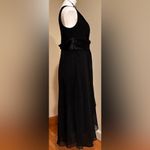 Evan Picone  Black Chiffon Midi Dress Ribbon Wrapped & Draped on Waist Sz 12 Photo 1