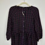 Madewell  Plaid Flannel Shirt Dress Raglan Button Front Casual Oversized US 0 NWT Photo 5