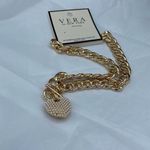 NWT Vera by New York bold chain and faux pearl heart choker Gold Photo 5
