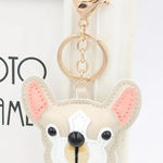 French Bulldog Puppy Face Keychain Tan Dog Bag Charm Gold Key Ring NWT Cute Photo 0