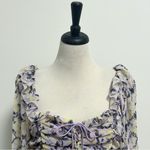 Free People Mabel Lilac Combo Purple Yellow Floral Sheer Puff Sleeve Top Large Photo 1