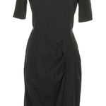 DKNY  Black Timeless Classic Wool Ruched Gathered Chic Midi Dress Size 6 Small Photo 0