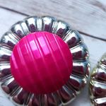 Vintage Clip On Earrings Pink & Light Gold Tone Large 1.75" Statement Unusual Photo 1