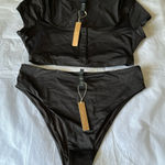 SKIMS  Swim Bikini Set super cropped T-SHIRT and‎ mid waist bottom XL color onyx Photo 0