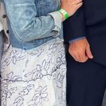 Blue and White Floral Strapless Maxi Dress Size L Photo 0