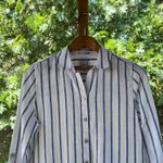 Chico's Women's White And Blue Striped 100% Linen Shirt Dress Size 0 (U.S. 4) Photo 3