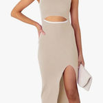 Amazon  Knit Beige White Sleeveless‎ MidiDress With Cutout Size Small Photo 0