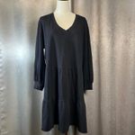 Nation Ltd Tiered Mini Dress V-Neck Long Sleeve Casual Black Dress Size L. orA4 Photo 3