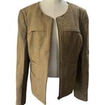 Ann Taylor Brown collarless full zip textured Blazer Jacket Size 14 Photo 12