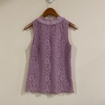 J.Crew XS Tank Top Lace Ruffle Neck Lavender Purple Pastel Pink Scalloped Photo 2