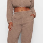 SKIMS Cozy Teddy Sherpa Jogger Pants Size L Brown Lounge Comfort Photo 0