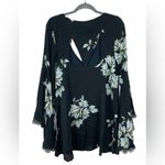 Free People Wanderer Boho Bell Sleeve Mini Dress Size SMALL Charcoal Gray Blue Photo 3