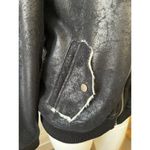 Chaser womens black shearling faux leather upright pockets bomber jacket Large Photo 2