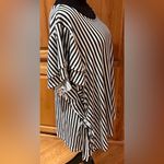 Bobeau  Vertical Stripe Flutter Sleeve Side Tie Top Black and Ivory‎ Size 3X Photo 2