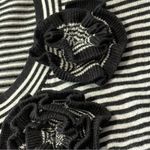 Kate Spade  Women’s Sz M Black White Stripe  Rosette Floral Button Front Cardigan Photo 7
