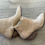 NWOT Patina Women Tan Suede Leather Ankle Booties Wood Heel Western Cowgirl 9.5 Photo 0