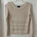 American Eagle Open Knit Crochet Off White Gold Textured Crew Sweater Women Sz M Photo 0