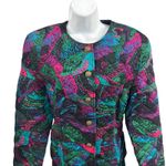 Vintage Quilted Jacket Skirt Set Abstract Print 80s 90s Colorful Retro Black Photo 2