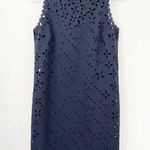 J.Crew Womens Blue Sleeveless Shift Dress Size 2 Cocktail Eyelet Cut Out Floral Photo 2