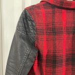 Ci Sono Red & Black Plaid Moto Jacket With Faux Leather Sleeves Photo 3