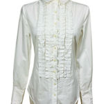 Elie Tahari  White Ruffle Front Button Down Collared Blouse Women's Size Small Photo 0