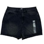 *New DIP Jean Shorts Womens Size 12 Black High Rise Mom Jorts Raw Hem Cut Off Photo 0