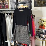 Theory  Long Sleeve Knit Tweed Combo Mini Dress Black Multi Photo 6