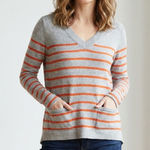 Rag and Bone Rag Bone Grey Orange Stripe V Neck Long Sleeve Sweater Store Exclusive XS Photo 0