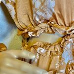 Privy Crinkled Satin Ruffle Long Sleeve Mini Dress Gold Brown White Size Large Photo 4