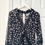 Self Portrait  Black Twist Front V Neck Ditsy Floral Mini Swing Skirt Dress 2 Photo 2