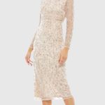 Mac Duggal 10812 Beaded Tea Length Dress Sheer Long Sleeves Womens Size 14 Party Photo 0