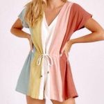 Entro Cinched Gauze Linen Romper Jumpsuit multicolored Small Photo 0
