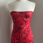 SheIn  Red Floral Jumpsuit Womens Sz Large Strapless Peplum Ankle Photo 2