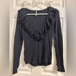 Free People  Bennett Ruffle Top black long sleeve thermal XS Photo 2
